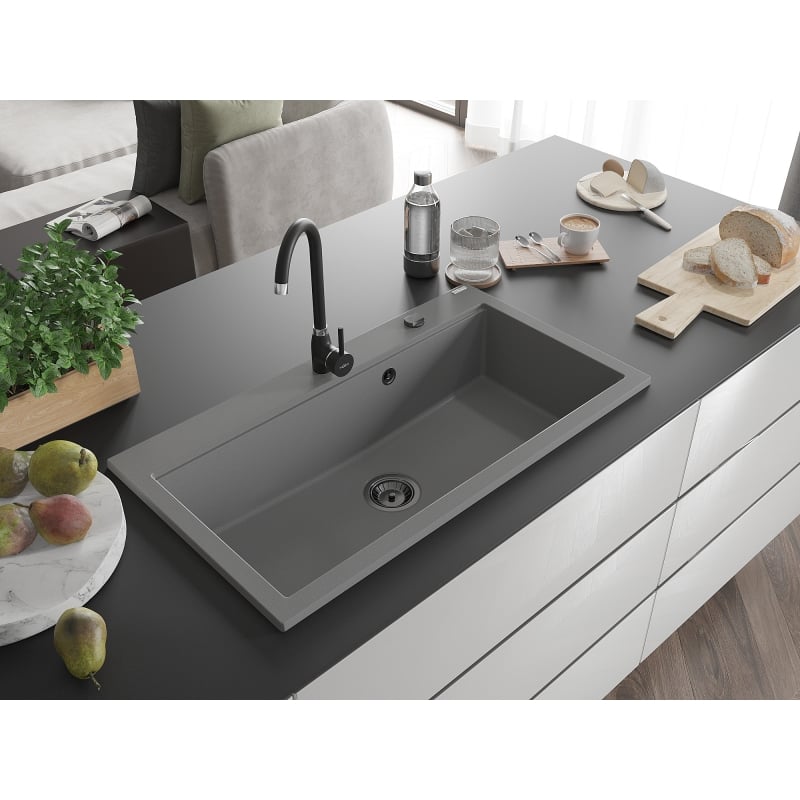 Mexen Slido granitno pomivalno korito z eno posodo, 900 x 500 mm, sivo, črn sifon - 6528901005-71-B