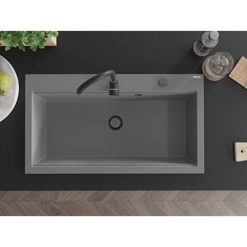 Mexen Slido Granitspüle 1-beckig 900 x 500 mm, grau, schwarzer Siphon - 6528901005-71-B