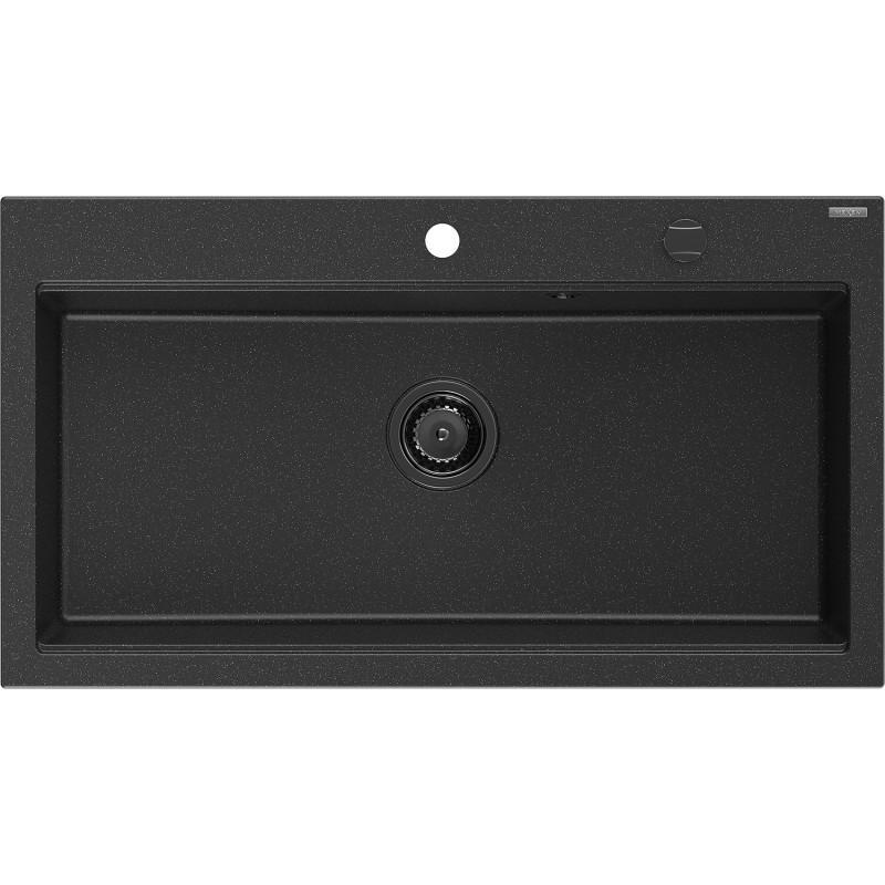 Mexen Slido 1-bowl granite kitchen sink, 900 x 500 mm, black/metallic silver, black waste trap - 6528901005-73-B