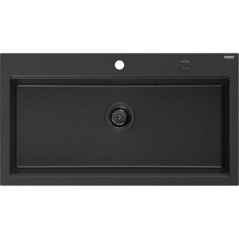 Mexen Slido évier en granit à 1 bac 900 x 500 mm, noir/métallisé argent, siphon noir - 6528901005-73-B