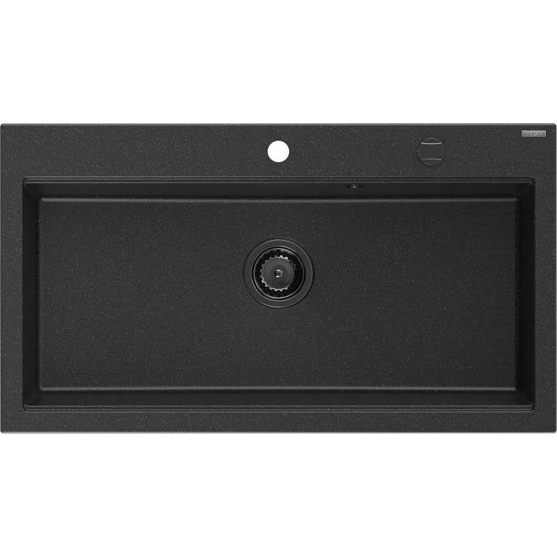 Mexen Slido zlewozmywak granitowy 1-komorowy 900 x 500 mm, czarny/srebrny metalik, syfon czarny - 6528901005-73-B