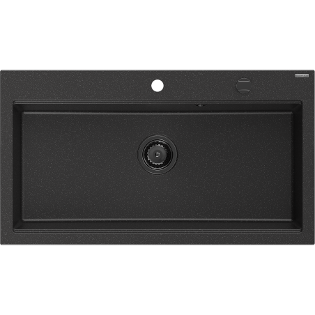 Mexen Slido Granitspüle 1-beckig, 900 x 500 mm, schwarz/metallic-silber, schwarzer Siphon - 6528901005-73-B
