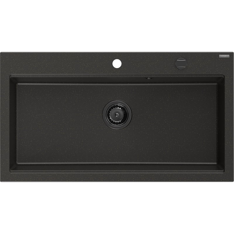 Mexen Slido granitno pomivalno korito z 1 komoro 900 x 500 mm, črno/zlata kovinska, črn sifon - 6528901005-75-B