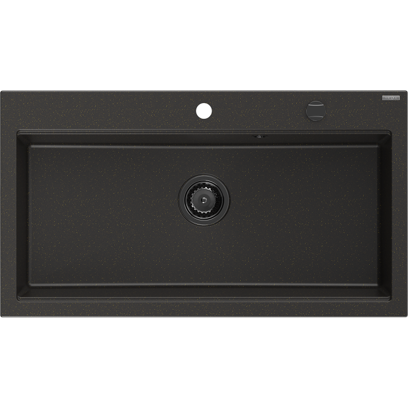 Mexen Slido zlewozmywak granitowy 1-komorowy 900 x 500 mm, czarny/złoty metalik, syfon czarny - 6528901005-75-B