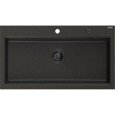 Mexen Slido Granitspüle mit 1 Becken, 900 x 500 mm, Schwarz/Gold metallic, schwarzer Siphon - 6528901005-75-B