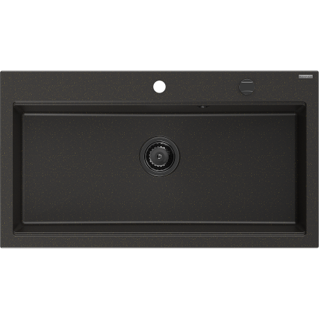 Mexen Slido zlewozmywak granitowy 1-komorowy 900 x 500 mm, czarny/złoty metalik, syfon czarny - 6528901005-75-B
