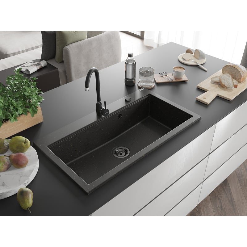 Mexen Slido yksi allasgraniittinen 900 x 500 mm, musta/kultainen metallihohto, musta sifoni - 6528901005-75-B