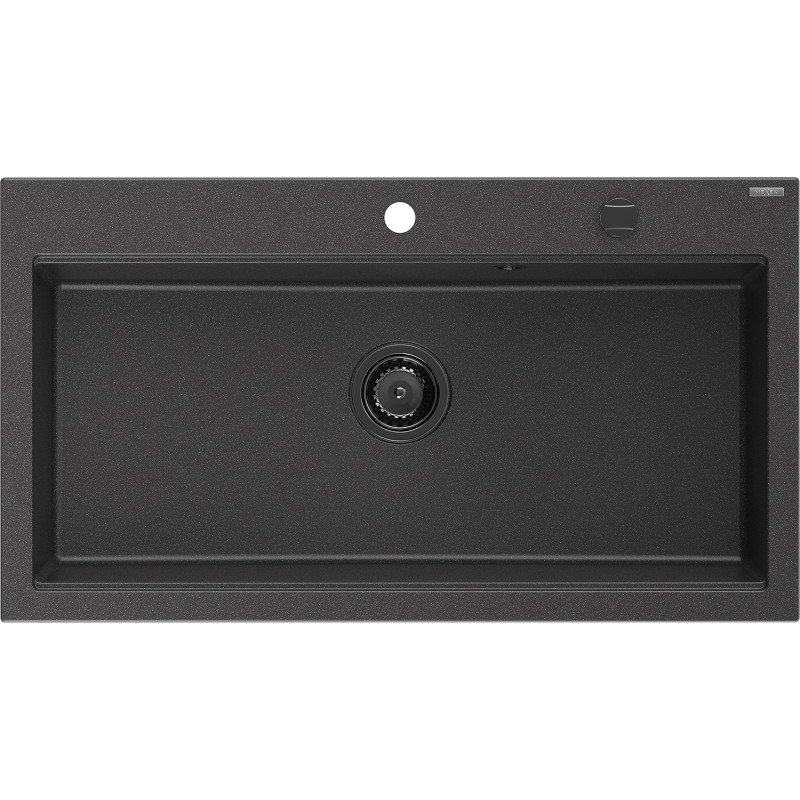 Mexen Slido Granitspüle 1 Becken 900 x 500 mm, schwarz gesprenkelt, schwarzer Siphon - 6528901005-76-B