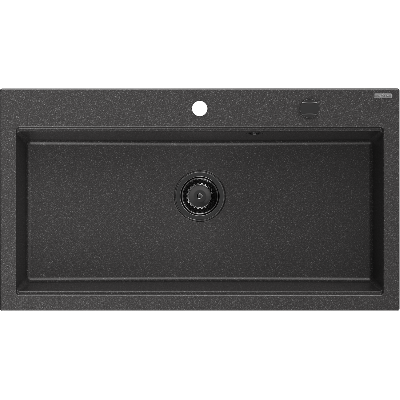 Mexen Slido zlewozmywak granitowy 1-komorowy 900 x 500 mm, czarny nakrapiany, syfon czarny - 6528901005-76-B