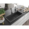 Mexen Slido Granitspüle 1 Becken 900 x 500 mm, schwarz gesprenkelt, schwarzer Siphon - 6528901005-76-B