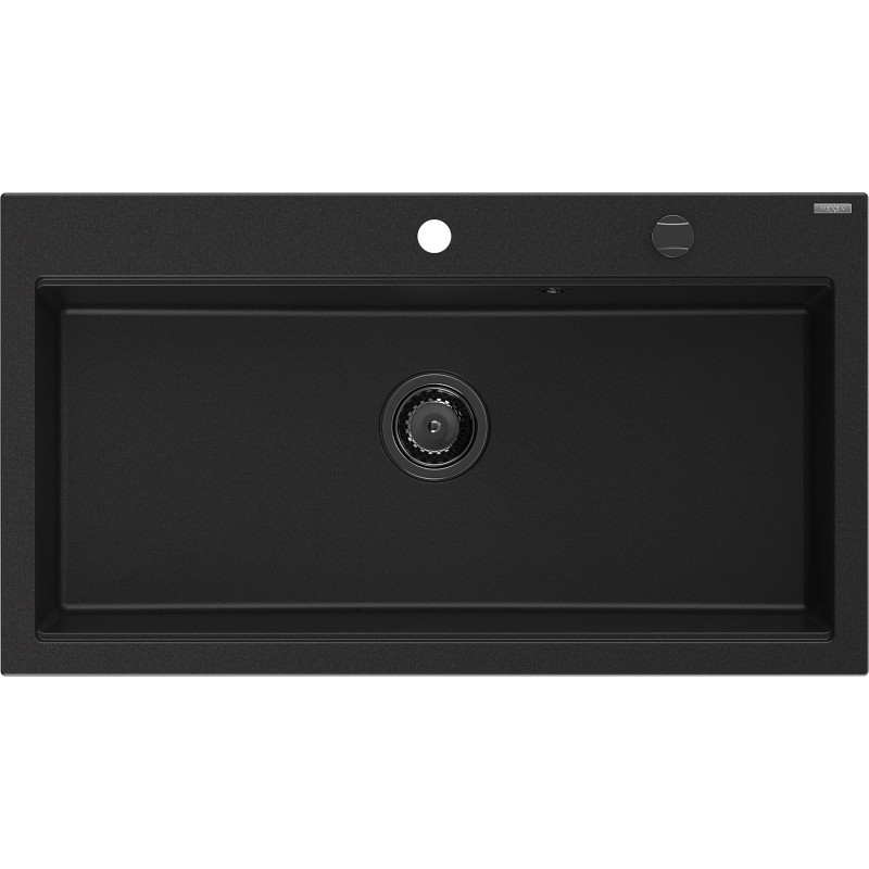 Mexen Slido Granitspüle mit 1 Becken, 900 x 500 mm, schwarz, schwarzer Siphon - 6528901005-77-B