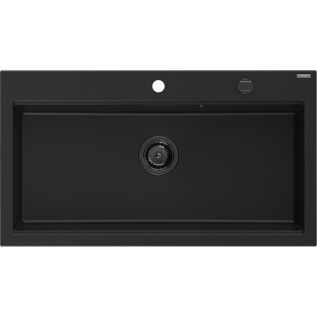 Mexen Slido fregadero de granito de 1 cubeta 900 x 500 mm, negro, sifón negro - 6528901005-77-B