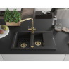 Mexen Gaspar fregadero de granito de 1,5 senos con escurridor y grifo de cocina Duero, negro - 6507-77-671600-50
