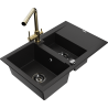 Mexen Gaspar évier en granit 1,5 bac avec égouttoir et robinet de cuisine Duero, noir - 6507-77-671600-50-B