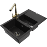 Mexen Gaspar granite sink 1.5-bowl with drainer and Duero kitchen tap, black - 6507-77-671600-50-B