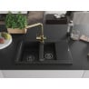 Mexen Gaspar granite sink 1.5-bowl with drainer and kitchen faucet Duero, black - 6507-77-671600-50-B
