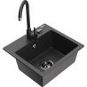 Mexen Milo fregadero de granito de 1 cubeta con grifo de cocina Telma, negro moteado - 66505-76-670200-70-B