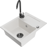 Mexen Enzo 1-bowl granite sink with drainer and Telma kitchen tap, white - 6506-20-670200-70