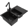 Mexen Gaspar fregadero de granito de 1,5 senos con escurridor y grifo de cocina Duero, negro - 6507-77-671600-70-B