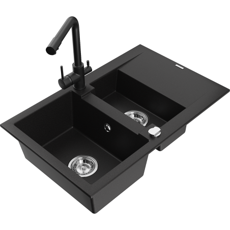 Mexen Gaspar graniittikeittiöallas 1,5-allas tyhjennysalustalla ja keittiöhanalla Duero, musta - 6507-77-671600-70