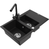 Mexen Gaspar Granitno pomivalno korito 1,5-komorno z odcejalnikom in kuhinjsko pipo Duero, črno - 6507-77-671600-70