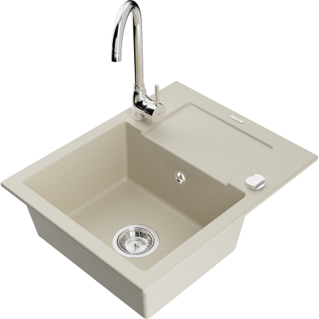 Mexen Enzo Granitspüle 1-Becken mit Abtropffläche und Küchenarmatur Telma, beige - 6506-69-670200-00