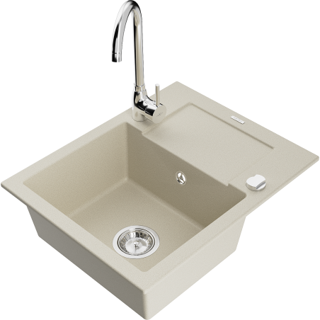 Mexen Enzo lavello in granito a 1 vasca con scolapiatti e rubinetto da cucina Telma, beige - 6506-69-670200-00