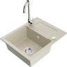Mexen Enzo granieten spoelbak 1-komerig met afdruiprek en keukenkraan Telma, beige - 6506-69-670200-00