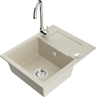 Mexen Enzo Granitspüle 1-Becken mit Abtropffläche und Küchenarmatur Telma, beige - 6506-69-670200-00