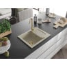 Mexen Enzo Granitspüle 1-Becken mit Abtropffläche und Küchenarmatur Telma, beige - 6506-69-670200-50