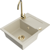 Mexen Enzo granieten spoelbak 1-kom met afdruiprek en keukenkraan Telma, beige - 6506-69-670200-50