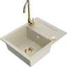 Mexen Enzo one-bowl granite sink with drainer and Telma kitchen tap, beige - 6506-69-670200-50