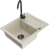 Mexen Enzo fregadero de cocina de granito de 1 seno con escurridor y grifo de cocina Telma, color beige - 6506-69-670200-70