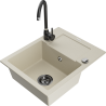 Mexen Enzo Granitspüle 1-beckig mit Abtropffläche und Küchenarmatur Telma, beige - 6506-69-670200-70