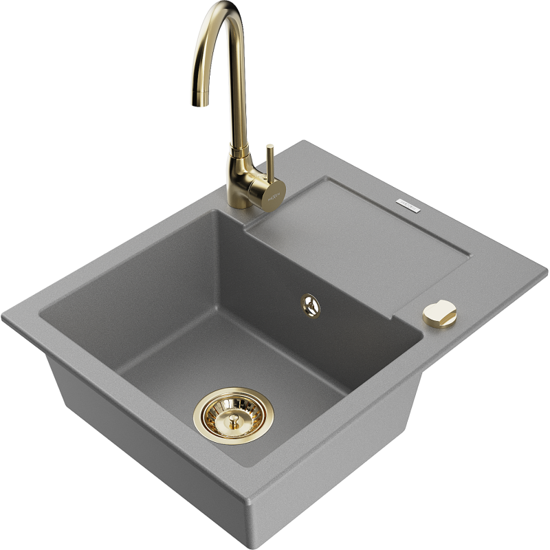 Mexen Enzo fregadero de granito de 1 seno con escurridor y grifo de cocina Telma, gris - 6506-71-670200-50