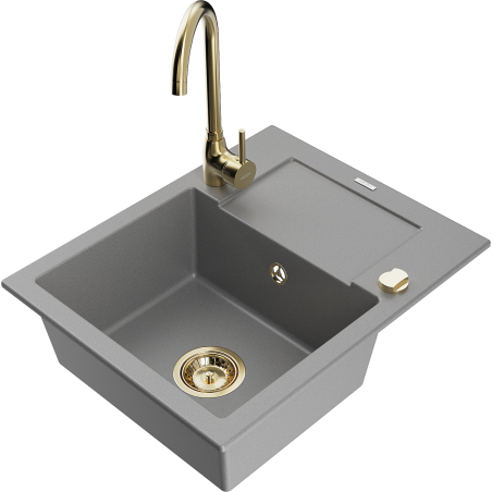 Mexen Enzo fregadero de granito de 1 compartimento con escurridor y grifo de cocina Telma, gris - 6506-71-670200-50