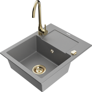 Mexen Enzo 1-bowl granite kitchen sink with drainer and Telma kitchen tap, grey - 6506-71-670200-50