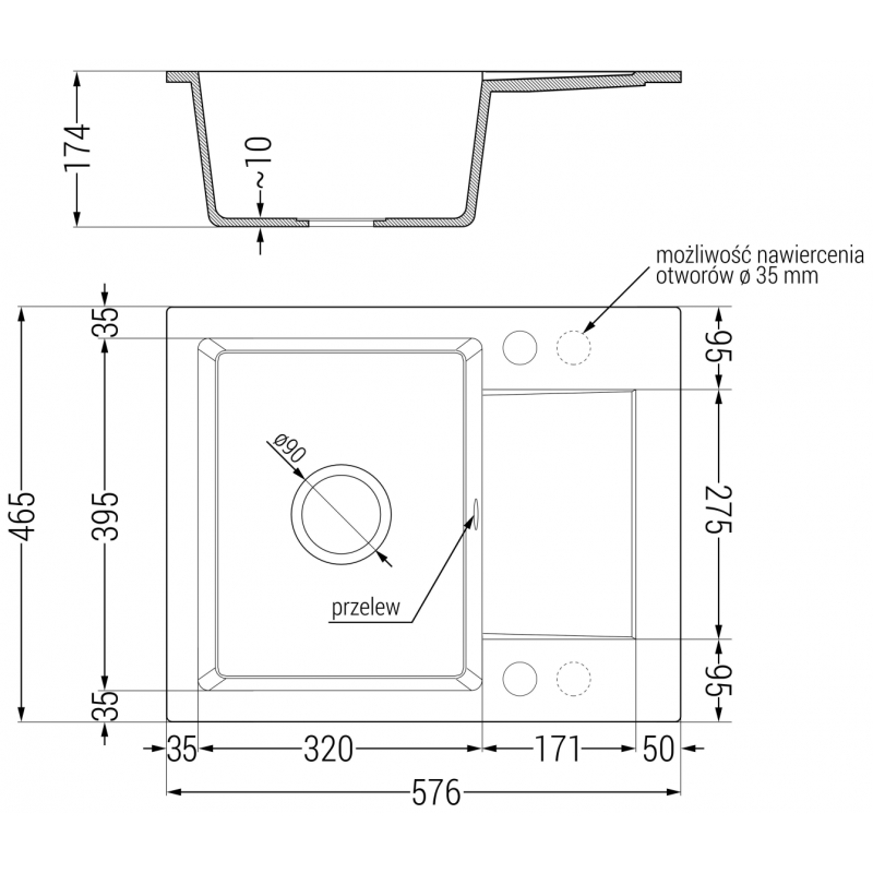 Mexen Enzo granite sink 1-compartment with drainer and Telma kitchen tap, grey - 6506-71-670200-70