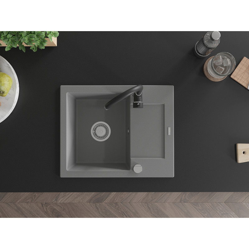 Mexen Enzo fregadero de granito de 1 seno con escurridor y grifo de cocina Telma, gris - 6506-71-670200-70