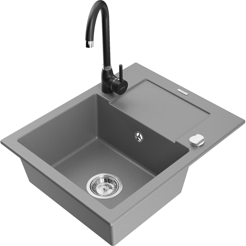 Mexen Enzo 1-Kammer Granitspüle mit Abtropffläche und Küchenarmatur Telma, grau - 6506-71-670200-70