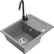 Mexen Enzo granite sink 1-compartment with drainer and Telma kitchen tap, grey - 6506-71-670200-70