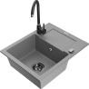 Mexen Enzo 1-bowl granite sink with drainer and Telma kitchen tap, grey - 6506-71-670200-70-B