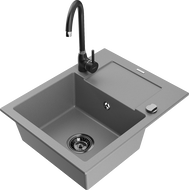 Mexen Enzo fregadero de granito de 1 cubeta con escurridor y grifo de cocina Telma, gris - 6506-71-670200-70-B