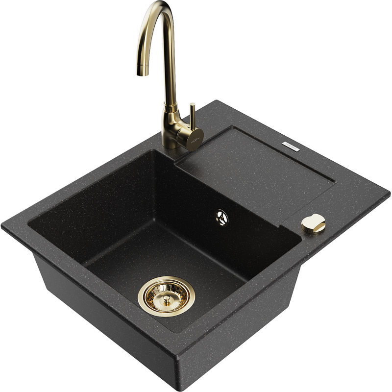 Mexen Enzo graniittinen 1-allas tiskiallas valutustasolla ja Telman keittiöhana, musta/hopea - 6506-73-670200-50