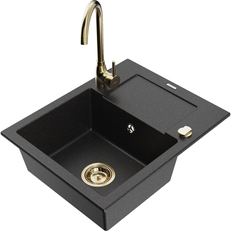 Mexen Enzo fregadero de granito de 1 seno con escurridor y grifo de cocina Telma, negro/plata - 6506-73-670200-50