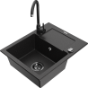 Mexen Enzo fregadero de granito de 1 seno con escurridor y grifo de cocina Telma, negro/plateado - 6506-73-670200-70-B