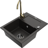 Mexen Enzo granite sink 1-bowl with drainer and Telma kitchen tap, black/gold - 6506-75-670200-50-B