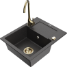 Mexen Enzo fregadero de granito de 1 compartimiento con escurridor y grifo de cocina Telma, negro moteado - 6506-76-670200-50