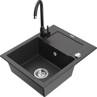 Mexen Enzo fregadero de granito de 1 cubeta con escurridor y grifo de cocina Telma, negro moteado - 6506-76-670200-70