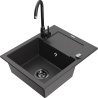 Mexen Enzo granite 1-bowl sink with drainer and Telma kitchen tap, speckled black - 6506-76-670200-70-B